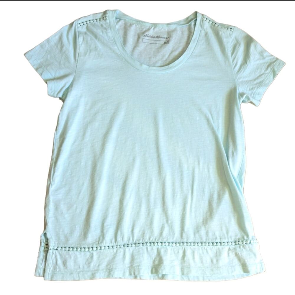 Eddie Bauer Light Blue Eyelet Lace Hem Detail Outdoor Hiking Classic Tee Shirt